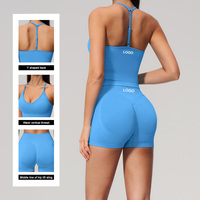 Ensemble de shorts de yoga et de sport TZ3597-3 à taille haute, col en V profond, bretelles en Y, en nylon/spandex, extensible dans quatre directions, séchage rapide, respirant
