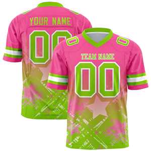 Maillot de football américain personnalisé rose néon vert dégradé avec étoiles - Product Image 1
