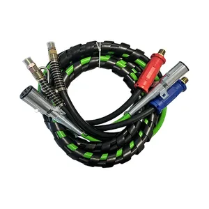 3 in 1 12Ft Length power Wrap Heavy Duty 7 Way Truck Trailer Rig Electric Cable Wrap Cord ABS & Air Line Hose Assembly