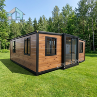 Villa compacte extérieure préfabriquée de 20 pieds avec revêtement extérieur en bois et revêtement métallique gaufré