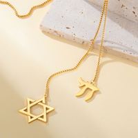 Myshape Collier long en acier inoxydable avec pendentif Étoile de David et Chai hébreu juif, Hexagramme, Bijoux de judaïsme