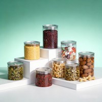 Bocaux cylindriques en PET transparent de qualité alimentaire avec couvercle cristallin, faciles à ouvrir et à déchirer, vente en gros pour sauce chili et noix aromatisées