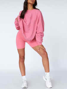 Logotipo personalizado bordado en blanco de gran tamaño de algodón francés Terry sólido hombro caído cuello redondo mujeres sudaderas - Product Image 6