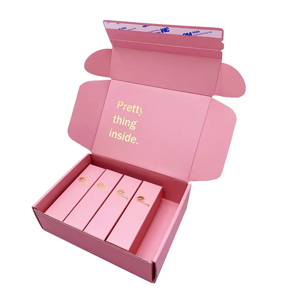 Hot sale zipper Luxury Shipping Mailer Paper Box Self-adhesive Sealing Tear-off Strip Pink Paper Box