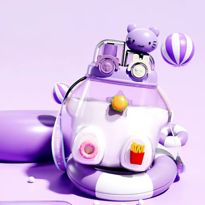 Copo de Plástico Moderno para Crianças com Canudo Duplo, Personagem de Desenho Animado Fofo, Antivazamento, Alça Transversal Ajustável, Grande Capacidade - Product Image 3