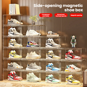 Scatola Portascarpe Magnetica Impilabile Trasparente di Alta Qualità, Organizzatore Antipolvere con Apertura Laterale, Grande Capacità - Product Image 1