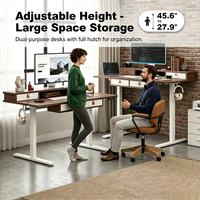 Bureau debout ergonomique réglable en hauteur avec tiroirs, poste de travail informatique électrique motorisé assis-debout pour bureau à domicile