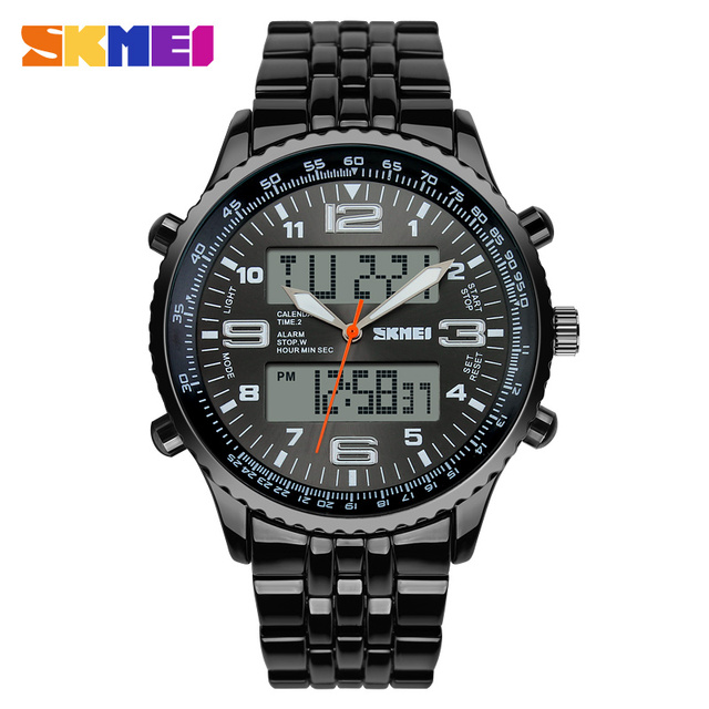 SKMEI 1032 Custom Analog Digital Watch Jam Tangan Stainless Steel Waterproof Fashion Wristwatch Wholesaler