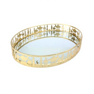 Bulk Metal And <b>Mirror</b> Islamic Serving <b>Tray</b> Exclusive Quality Oval Shape Ramadan <b>Tray</b> For Wedding Tableware Use - Product Image 1