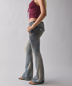 Venta Directa de Fábrica: <span class=keywords><strong>Jeans</strong></span> Acampanados de Mezclilla para Mujer, Estilo Urbano Casual, <span class=keywords><strong>Sexy</strong></span> y Modesto, Lavado Vintage, Transpirables, Lavables, con Cintura de Malla Sólida - Product Image 2