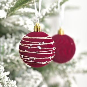 12 Boules de Noël Circulaires Creuses en Plastique Floqué, Ornements Suspendus en Velours, Décorations d'Arbre Haut de Gamme pour Fêtes à Domicile - Product Image 4