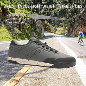 Breathable Lightweight Men's Road Bike Shoes Professional Summer Rubber Sole <b>Cycling</b> Lock Shoes Double Knob Wide Last - Product Image 2