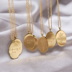 Collares Personalizados con Colgante de Flor de Nacimiento Ovalada Irregular en Acero Inoxidable Chapado en Oro de 18K para Mujer Joyería - Product Image 2