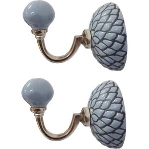 PARIJAT Handicraft Set 2 Ceramic Metal <b>Wall</b> Hooks <b>Wall</b> Mounted Single Hook Hanger for <b>Hanging</b> Clothes Hat Door Hook <b>Storage</b> - Product Image 3