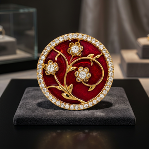 Bouton en laiton pour homme avec motif floral en émail rouge et accents de strass en cristal, accessoire formel fait main pour mariage et anniversaire - Product Image 4