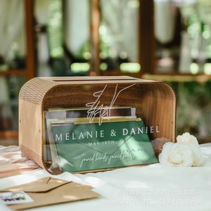 Custom Wooden <b>Wedding</b> <b>Card</b> <b>Box</b> Engraved Rectangle Money <b>Box</b> With Removable Shelf For Souvenir Storage - Product Image 3