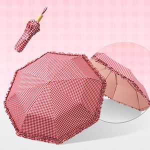 Parapluie pour femme à 8 baleines, double armature, résistant au vent, avec tissu composite coloré et effet imperméable feuille de lotus - Product Image 1
