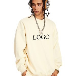 Logo personalizzato autunno inverno 345G pesante largo Casual essenziale in <span class=keywords><strong>pile</strong></span> solido foderato girocollo spessa felpa da uomo - Product Image 1