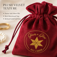 Pochette en velours rouge avec cordon en ruban, logo personnalisé en feuille d'or, sac cadeau de Noël de luxe pour bijoux
