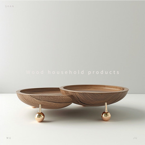 Walnut Wood <b>Tray</b> Oval Shape With Copper Legs For Desk <b>Storage</b> Food Serving Home Office Use - Product Image 4