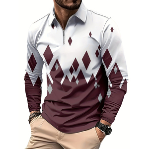 Camisa <span class=keywords><strong>Polo</strong></span> de Golf para Hombre, de Poliéster, a Cuadros, Cómoda, de Manga Larga, <span class=keywords><strong>con</strong></span> Cierre, Venta al Por Mayor de Fábrica - Product Image 2
