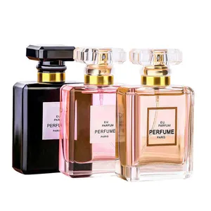 Campione gratuito di lusso donna 30ml 50ml 100ml bottiglia di profumo di vetro Spray quadrata 50ml bottiglie di profumo all'ingrosso