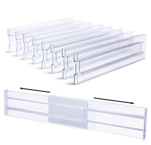 8 Pack Injection-Molded Adjustable <b>Drawer</b> Dividers Set Clear Plastic <b>Drawers</b> Separators <b>for</b> Living Room Clothing <b>Storage</b> - Product Image 1