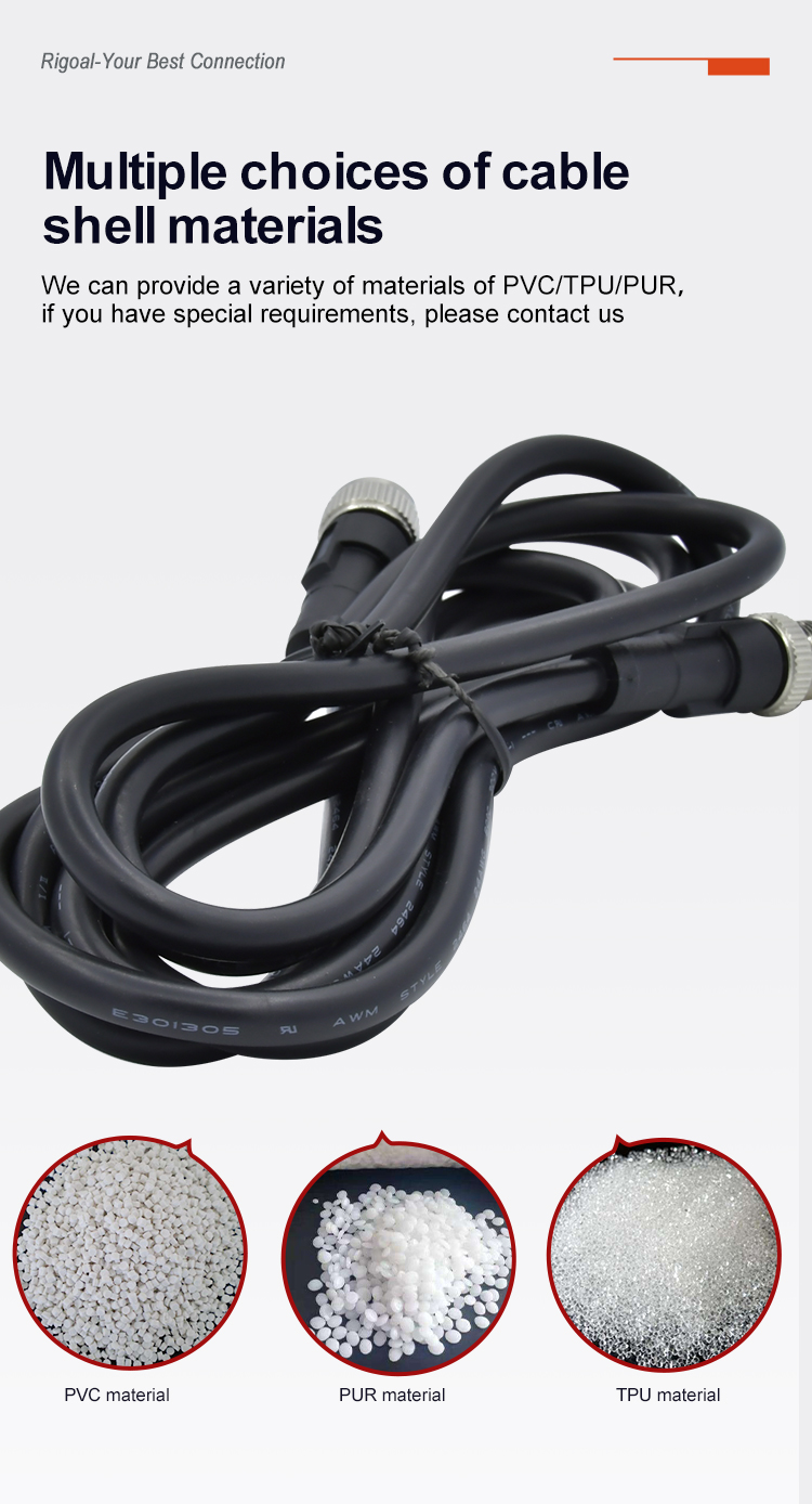 2 - 17 Pin M12 Waterproof Sensor Connector Male Female 1/2/5M PVC PUR Molding Cable