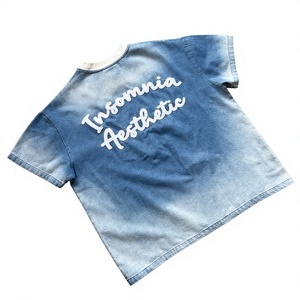 Camiseta vaquera oversize de moda para 2026, unisex, azul claro, de algodón, cuello redondo, estilo urbano, casual, clásica. - Product Image 1