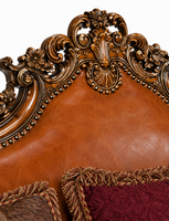 Ensemble de canapés en cuir traditionnel américain de luxe, cadre en bois sculpté à la main, patchwork en cuir de vache et oreillers à franges