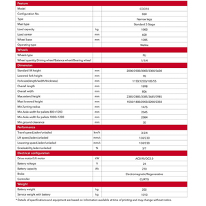 รถยกพาเลทไฟฟ้า 1 ตัน รุ่น CDD10-060 สำหรับขาย - Product Image 5