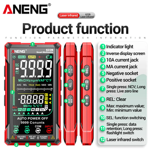 มัลติมิเตอร์ ANENG 622B อัตโนมัติ วัดค่า True RMS DC/AC 9999 หน่วย พร้อมแสงเลเซอร์ วัดค่าคาปาซิเตอร์ โอห์ม มัลติมิเตอร์ดิจิตอลอัจฉริยะ - Product Image 4