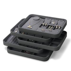 Bandeja de exhibición de joyas gris de lujo, organizador de microfibra para pendientes y joyas, bandeja de exhibición de joyas - Product Image 6