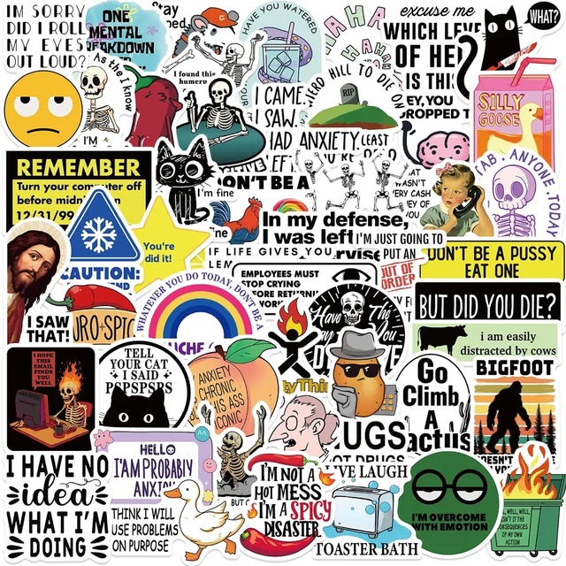 Cemao 50 Meme Graphics for Decorating Guitar Notebook Suitcases, Synthetic Paper Snark Meme Graffiti Stickers