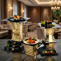 Présentoir à gâteaux et buffet à étages en acier inoxydable martelé pour hôtels, mariages, banquets, traiteurs, avec logo personnalisé