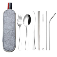 Ensemble de couverts de voyage en acier inoxydable pour le camping, couteau, fourchette, cuillère, baguettes avec étui, ustensiles pour boîte à lunch, ensemble de couverts portables