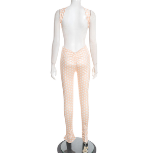 Completo Sportivo da <span class=keywords><strong>Donna</strong></span> a Pois 2 Pezzi: Top Halter Sexy con Schiena Scoperta + Leggings Coordinati, Outfit Streetwear Elasticizzato - Product Image 4
