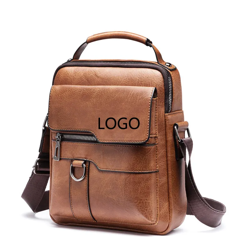 Customized large pu messenger bag crossbody vintage leather handbags shoulder bag for men