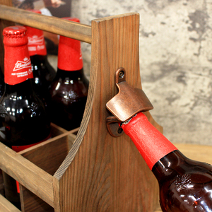 Pan Party Sử Dụng <span class=keywords><strong>Handmade</strong></span> Rustic Beer Basket Với Opener Bằng Gỗ 6 Gói Bia Chai Chủ/Caddy Wine Beer <span class=keywords><strong>Carrier</strong></span> - Product Image 4