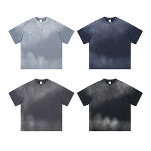 Mode lâche Logo personnalisé lavage à l'acide unisexe 100% coton décontracté respirant col rond surdimensionné Vintage T-Shirts - Product Image 2