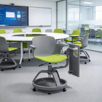Chaise d'entraînement scolaire en plastique réglable en hauteur avec tablette intégrée, siège rembourré, base de rangement et roulettes pour salles de classe universitaires intelligentes