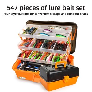 Grande boîte <span class=keywords><strong>de</strong></span> <span class=keywords><strong>rangement</strong></span> à 4 couches pour leurres souples <span class=keywords><strong>de</strong></span> pêche en plein air, hameçons à tête plombée, 547 pièces, avec accessoires orange - Product Image 1