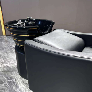 Sillón de Champú Moderno Negro K con Detalles en Cerámica, Altura Ajustable y Base de Acero Inoxidable para Salón de Belleza, Hospital - Product Image 6
