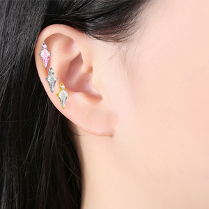 <b>Titanium</b> Coated Pyramid <b>Stud</b> Earrings With Zircon Pink Silver Gold For Women Party Jewelry ASTM F136 - Product Image 2