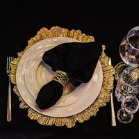Assiettes de présentation de luxe 13 pouces en plastique doré pour dîner, mariage, fête, avec bord festonné métallique