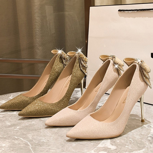 Chaussures à talons aiguilles pour femmes, sexy, avec nœud en strass, pour mariage et soirée - Product Image 2