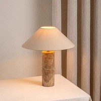 Lampu Meja Marmer Alami Wabi Sabi yang Sedang Tren, Lampu Ambient Minimalis Modern Japandi Nordic dengan Kain, untuk Dekorasi Rumah dan Hotel