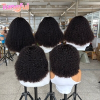 Perruques en cheveux humains bouclés crépus avec frange, prêtes à porter, sans dentelle frontale, sans colle, en cheveux humains péruviens, fabriquées à la machine