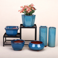 Pot Tanaman Sukulen Keramik Mini Yixing Zisha Biru Jun Glaze Ramah Lingkungan Tahan Lama dengan Lubang Drainase untuk Dalam/Luar Ruangan