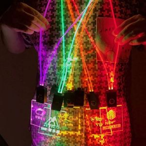 Custom Logo Music Festival Work Id Business Card Night Acrylic Led Flash <b>Light</b> Hanging <b>Rope</b> Name Label Badge for Bar - Product Image 5